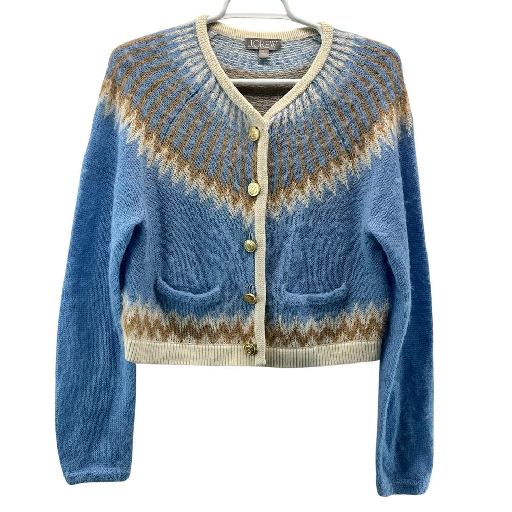J. Crew Blue and Brown Fair isle Patterned Cardigan